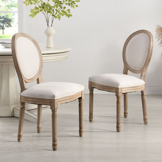 Lot de 2 chaises de salle à manger classiques en bois blanchi à la chaux Lainston, beige