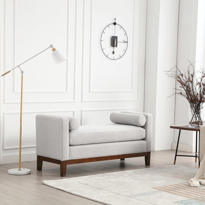 Élégant banc ottoman rembourré de 53,5 pouces avec pieds en bois et coussins cylindriques