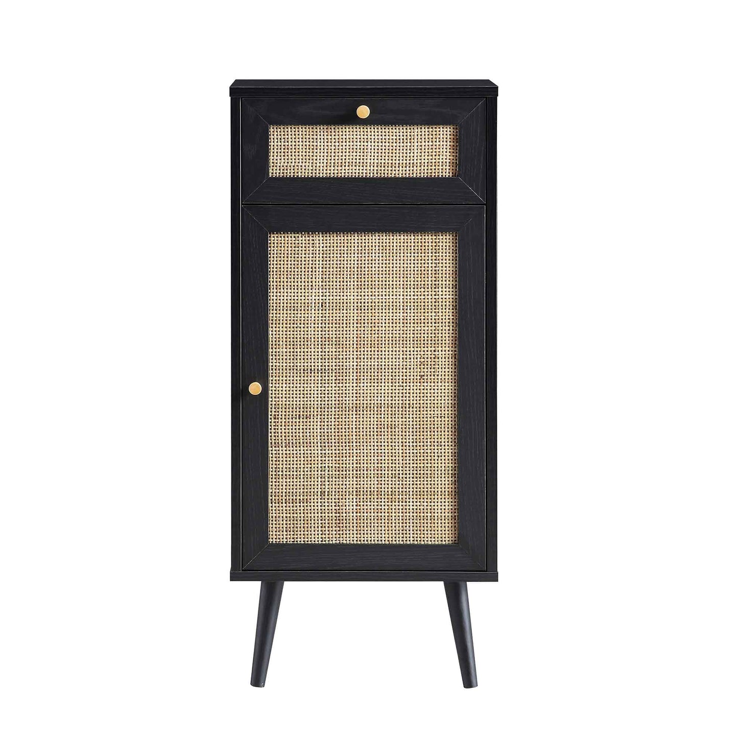 Armoire de salle de bain 1 porte en rotin tressé Frances, noir