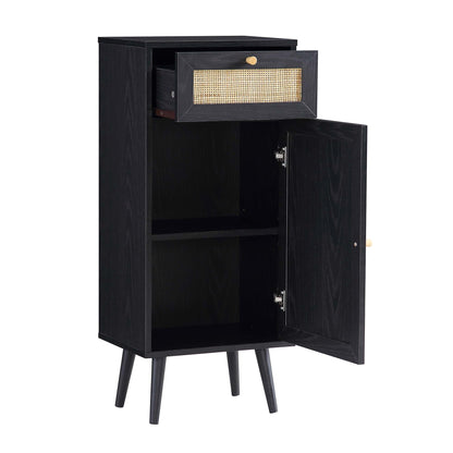 Armoire de salle de bain 1 porte en rotin tressé Frances, noir