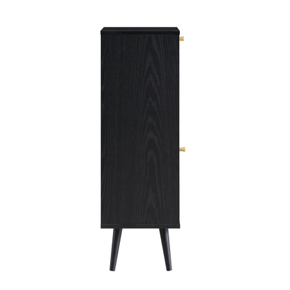 Armoire de salle de bain 1 porte en rotin tressé Frances, noir