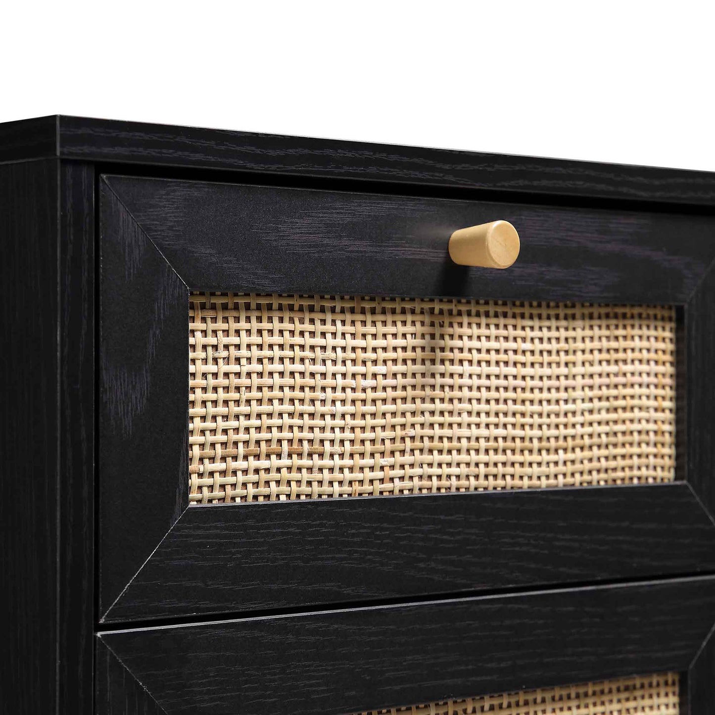 Armoire de salle de bain 1 porte en rotin tressé Frances, noir