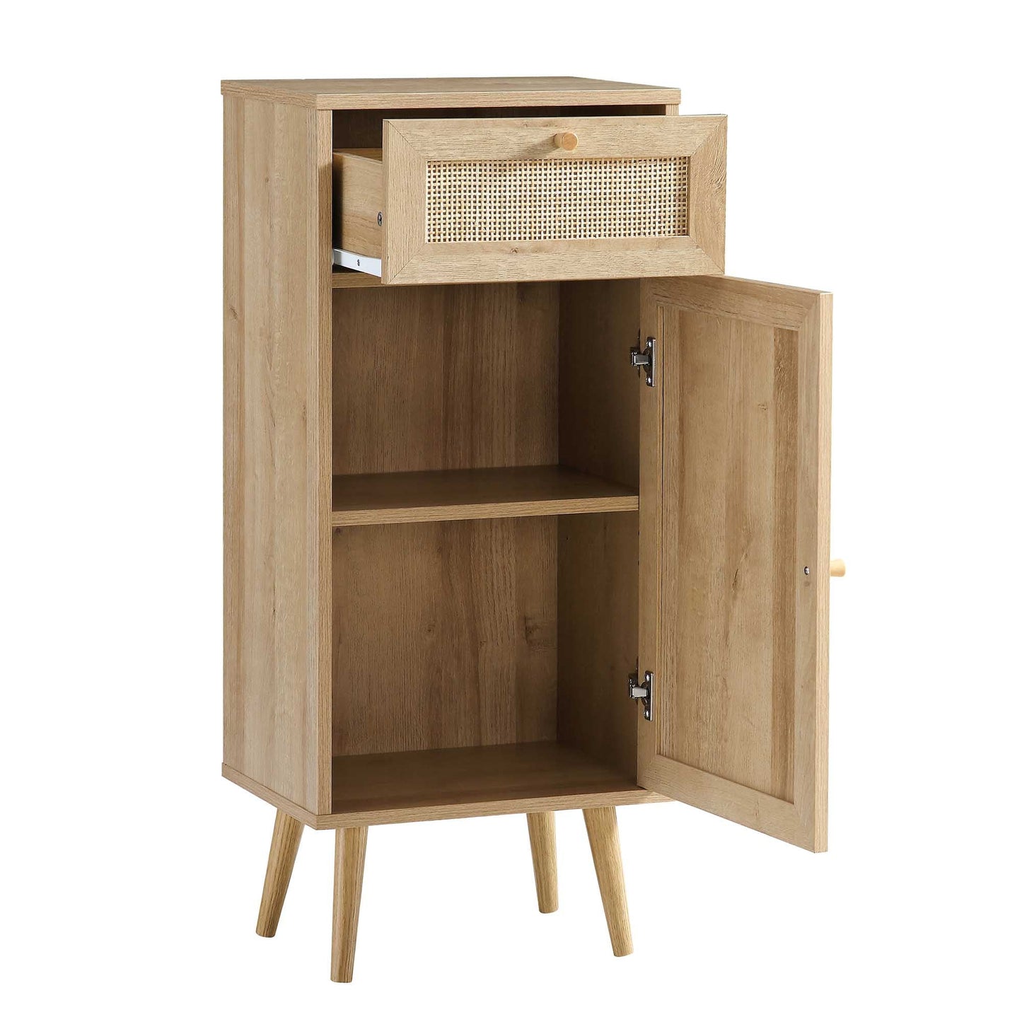 Meuble de salle de bain 1 porte en rotin tressé Frances, naturel