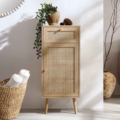 Meuble de salle de bain 1 porte en rotin tressé Frances, naturel