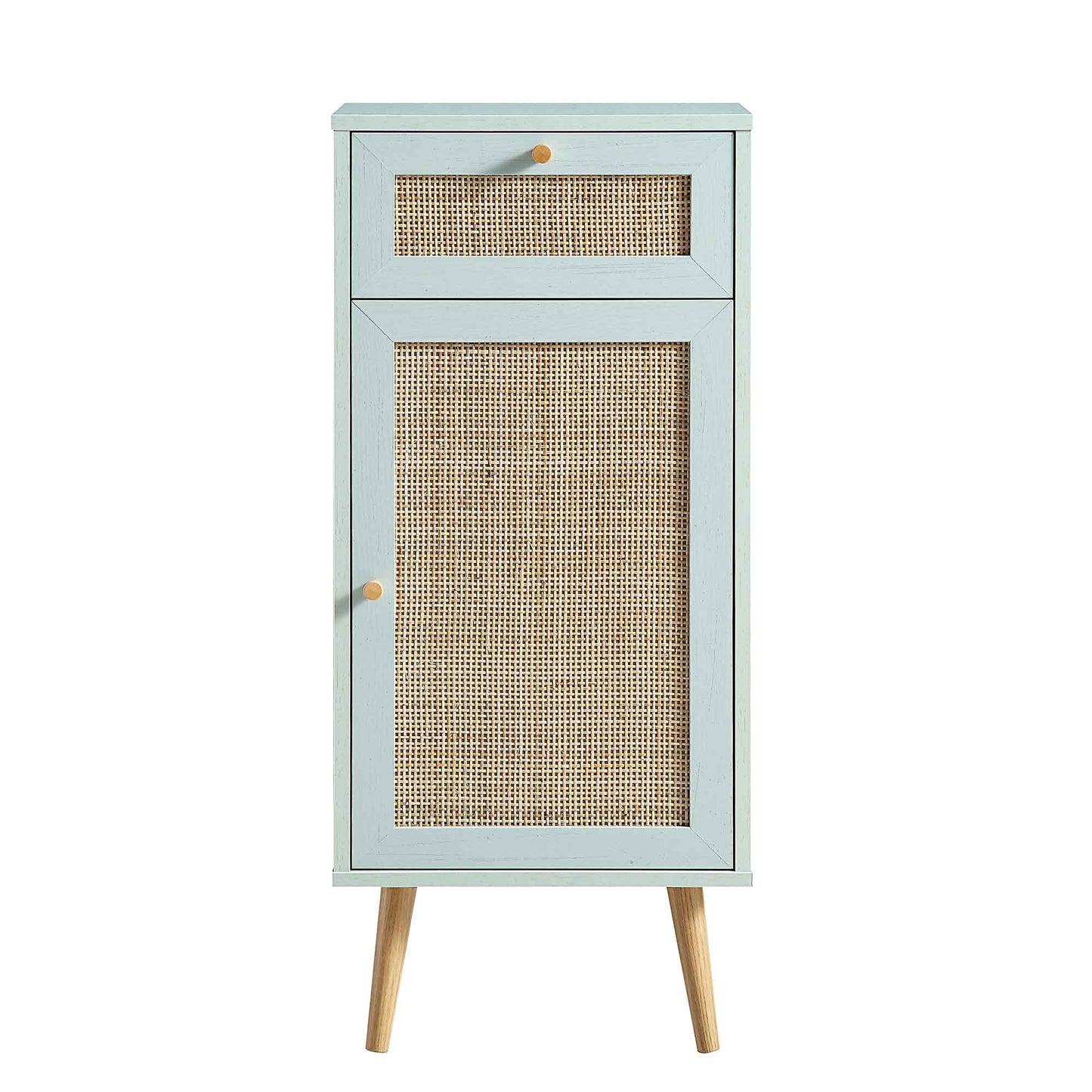 Armoire de salle de bain 1 porte en rotin tressé Frances, menthe