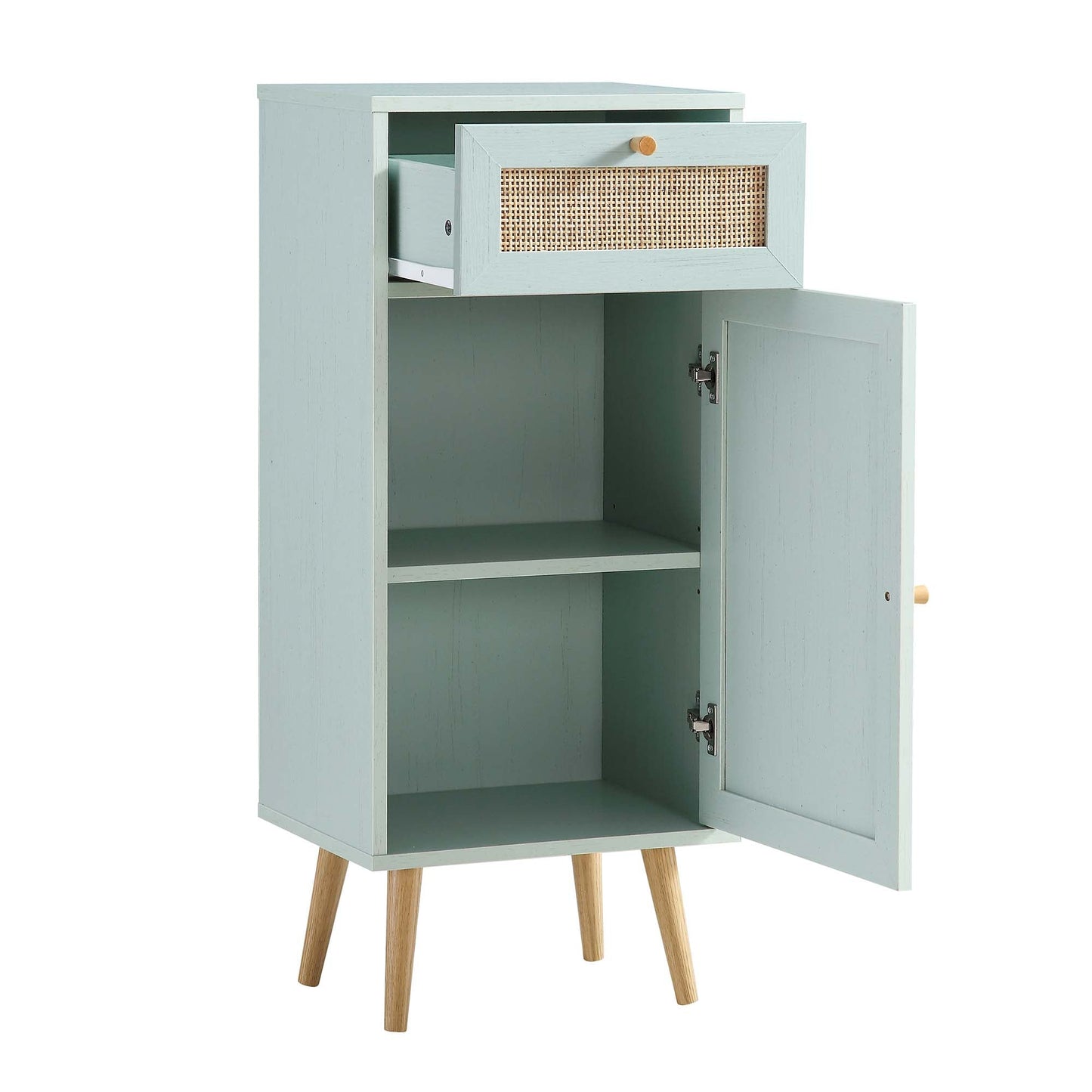 Armoire de salle de bain 1 porte en rotin tressé Frances, menthe