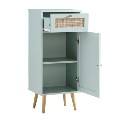 Armoire de salle de bain 1 porte en rotin tressé Frances, menthe