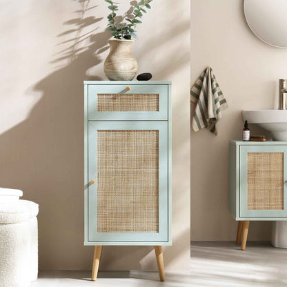 Armoire de salle de bain 1 porte en rotin tressé Frances, menthe