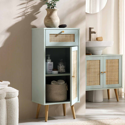 Armoire de salle de bain 1 porte en rotin tressé Frances, menthe