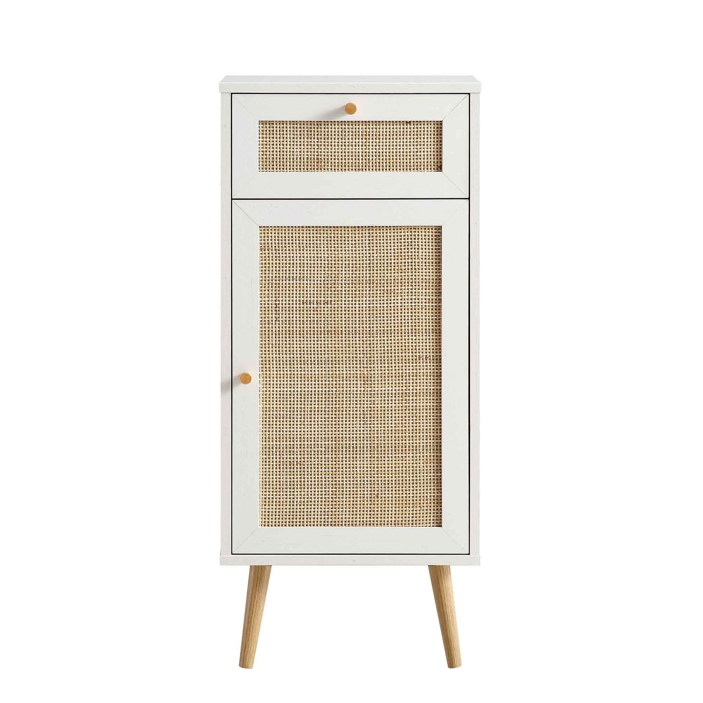 Meuble de salle de bain 1 porte en rotin tressé Frances, blanc