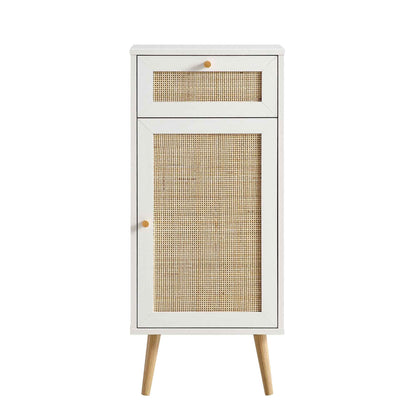 Meuble de salle de bain 1 porte en rotin tressé Frances, blanc