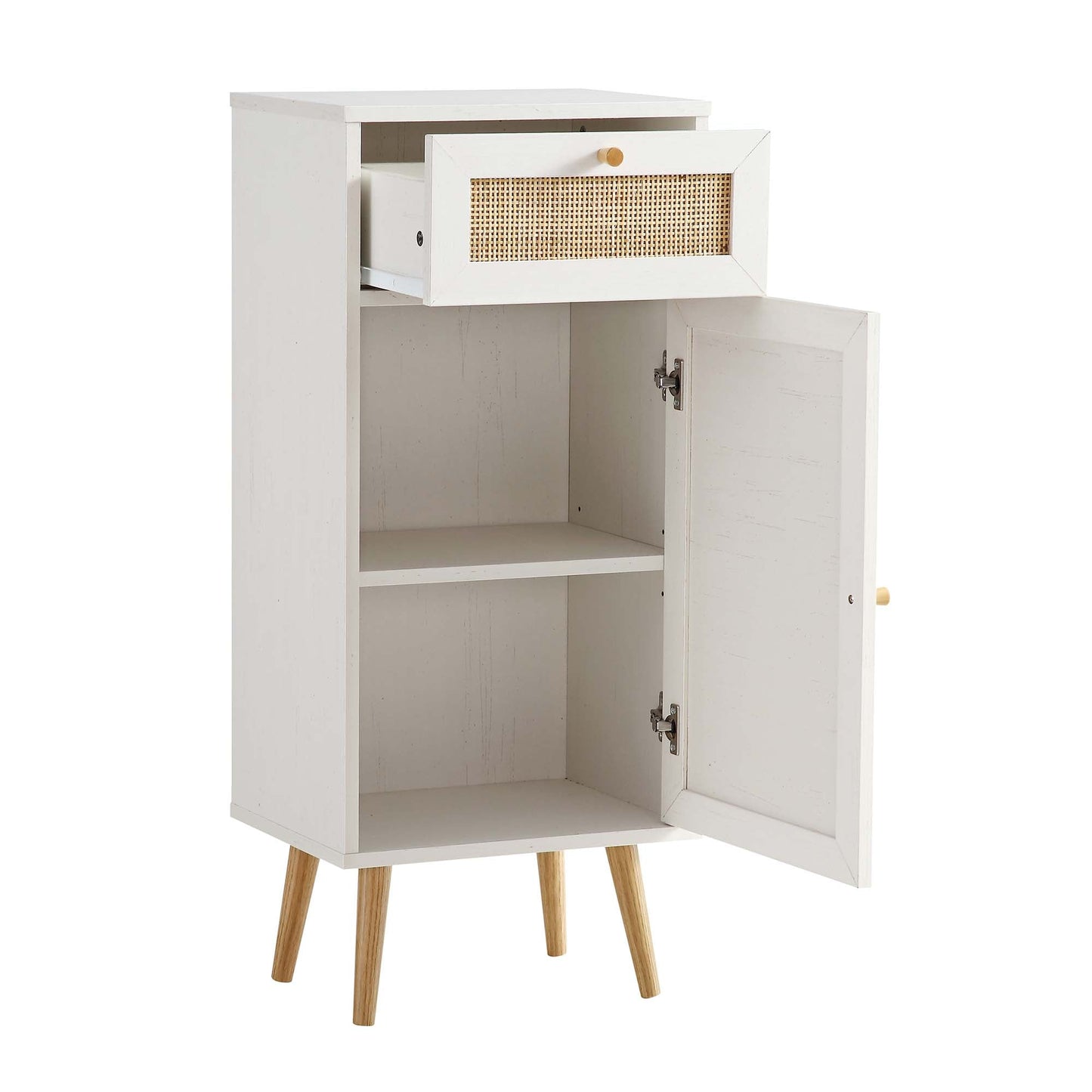 Meuble de salle de bain 1 porte en rotin tressé Frances, blanc