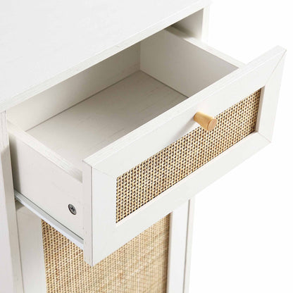 Meuble de salle de bain 1 porte en rotin tressé Frances, blanc