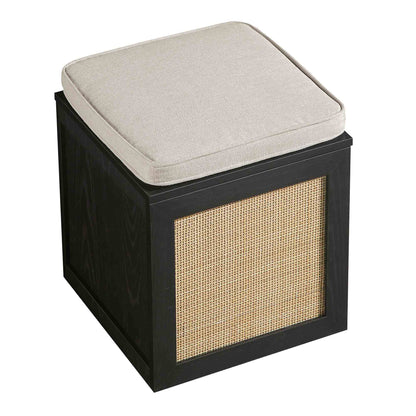 Tabouret de rangement simple en rotin tressé Frances avec coussin, noir