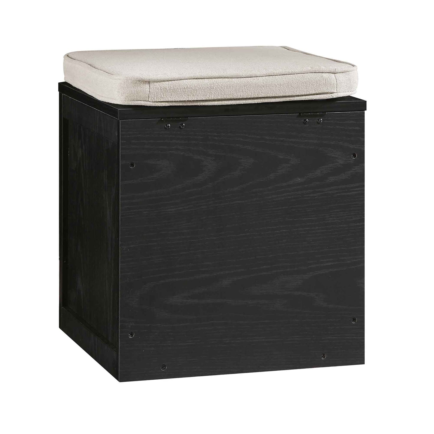 Tabouret de rangement simple en rotin tressé Frances avec coussin, noir