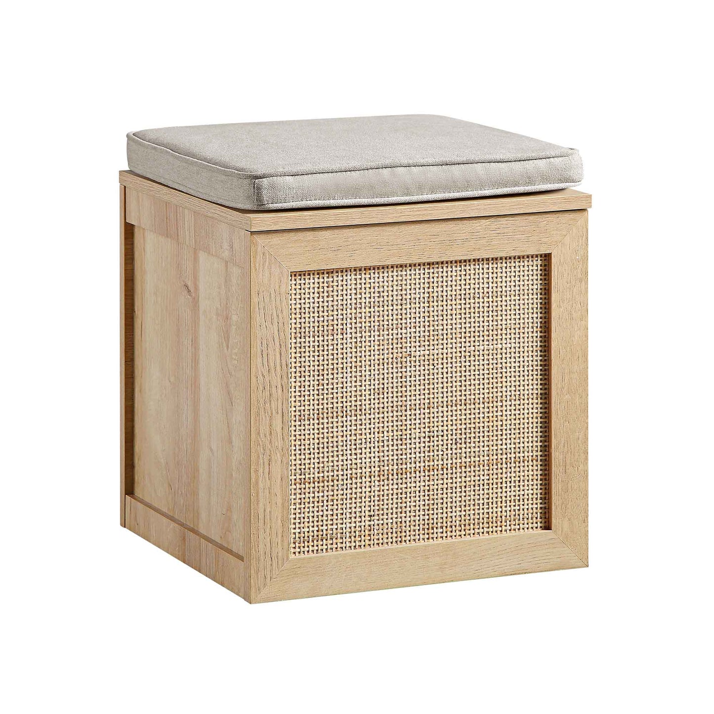Tabouret de rangement simple en rotin tressé Frances avec coussin, naturel