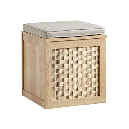 Tabouret de rangement simple en rotin tressé Frances avec coussin, naturel