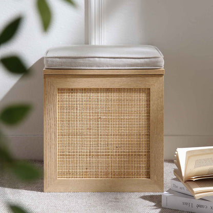 Tabouret de rangement simple en rotin tressé Frances avec coussin, naturel