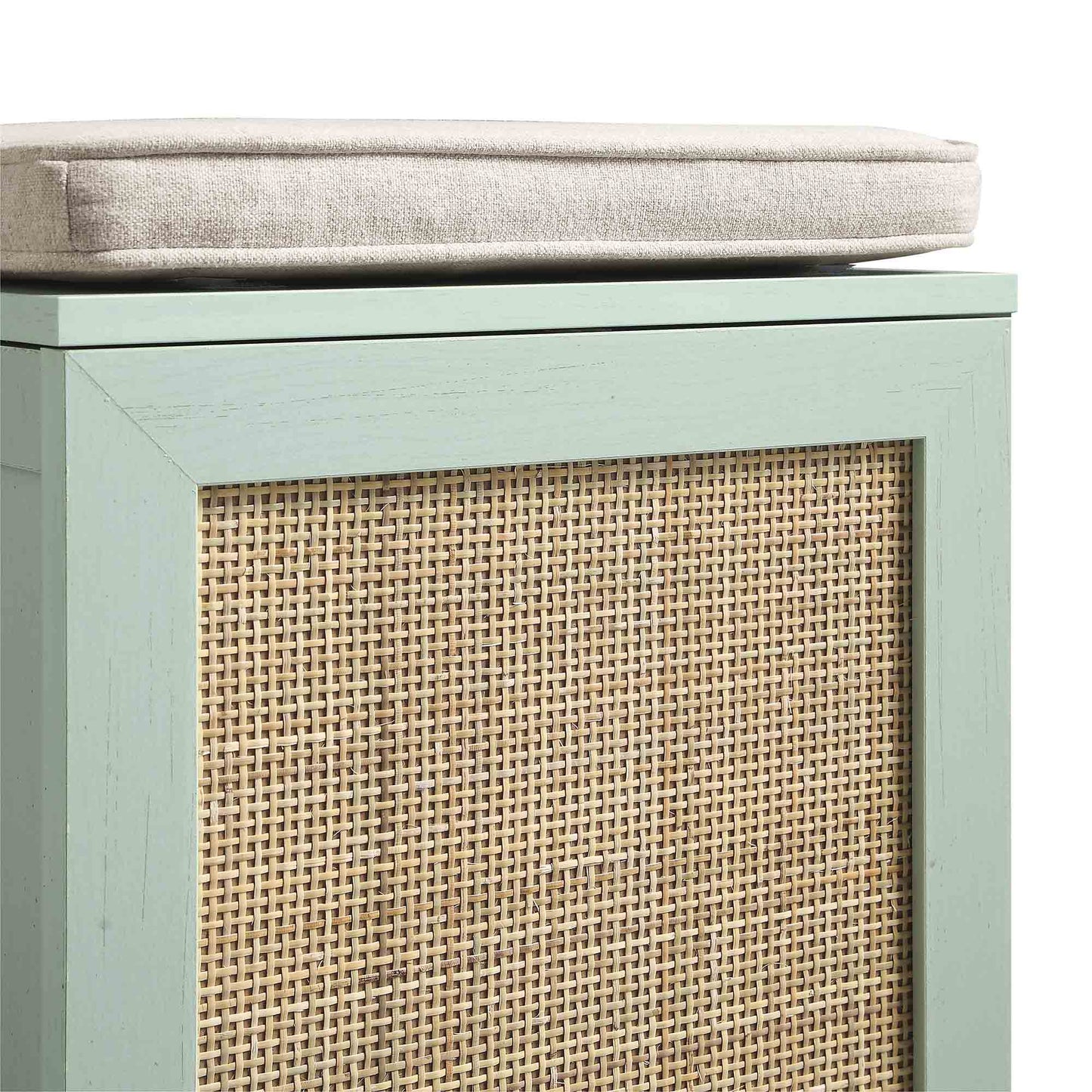 Tabouret de rangement simple en rotin tressé Frances avec coussin, menthe