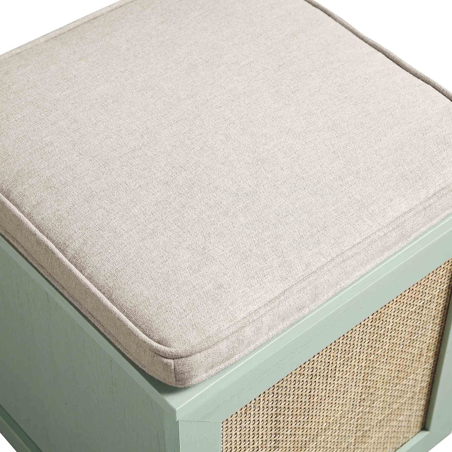 Tabouret de rangement simple en rotin tressé Frances avec coussin, menthe