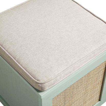 Tabouret de rangement simple en rotin tressé Frances avec coussin, menthe