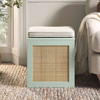 Tabouret de rangement simple en rotin tressé Frances avec coussin, menthe