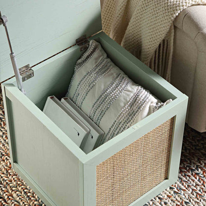 Tabouret de rangement simple en rotin tressé Frances avec coussin, menthe