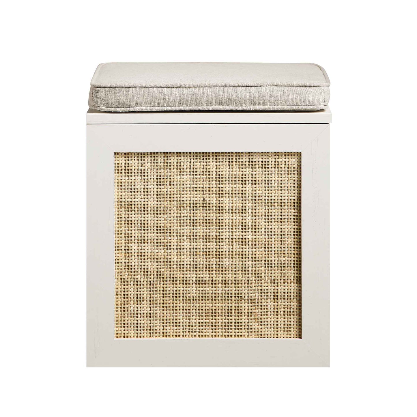 Tabouret de rangement simple en rotin tressé Frances avec coussin, blanc
