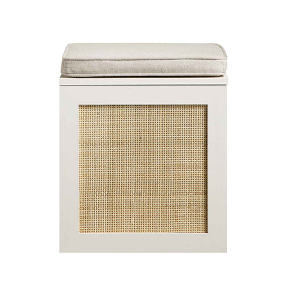 Tabouret de rangement simple en rotin tressé Frances avec coussin, blanc
