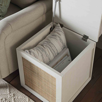 Tabouret de rangement simple en rotin tressé Frances avec coussin, blanc