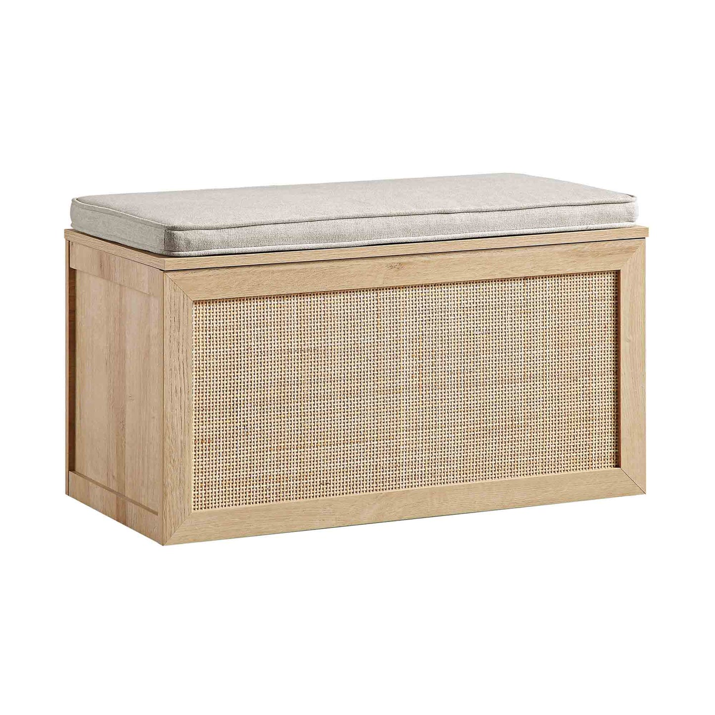 Tabouret de rangement double en rotin tressé Frances avec coussin, naturel