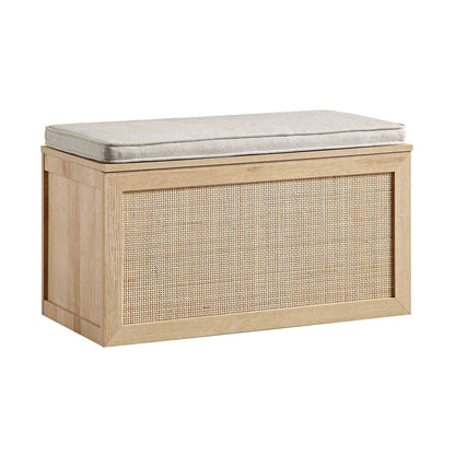 Tabouret de rangement double en rotin tressé Frances avec coussin, naturel