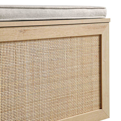 Tabouret de rangement double en rotin tressé Frances avec coussin, naturel