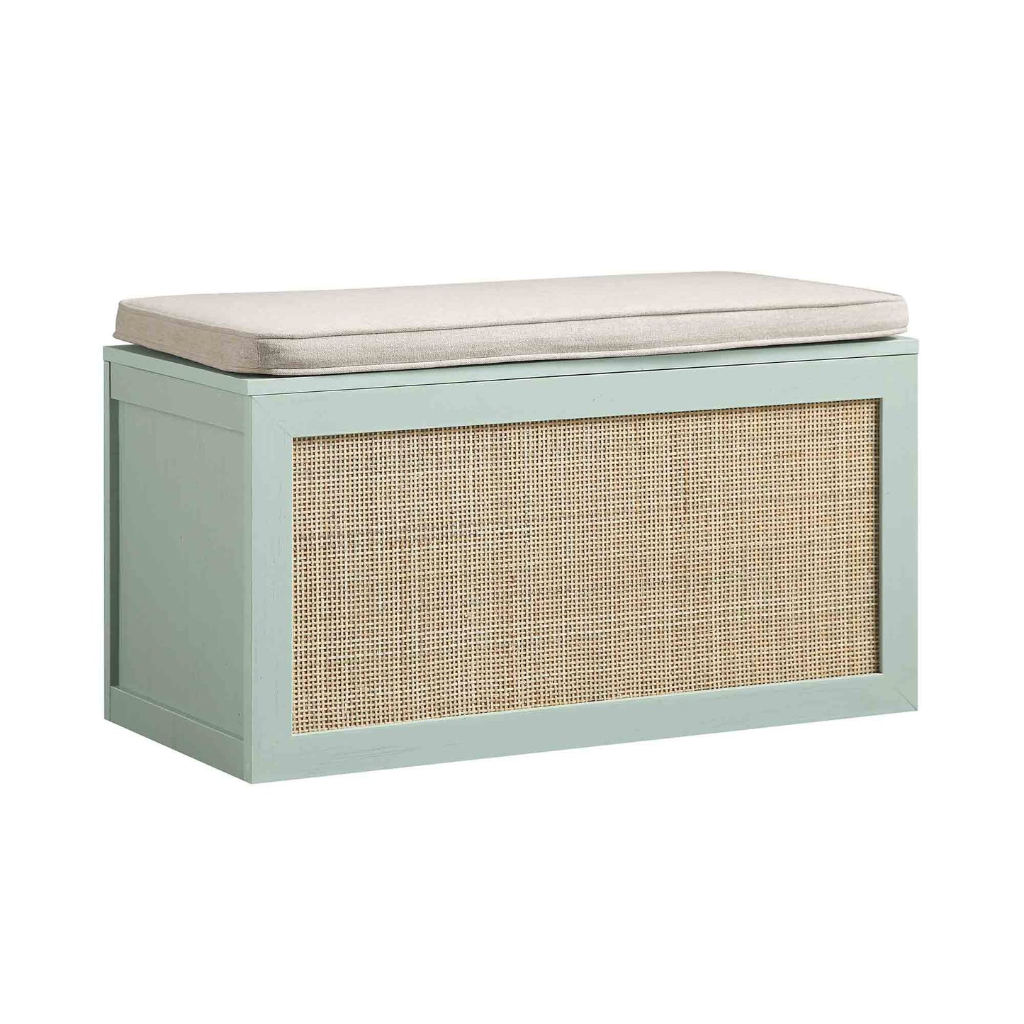 Tabouret de rangement double en rotin tressé Frances avec coussin, menthe