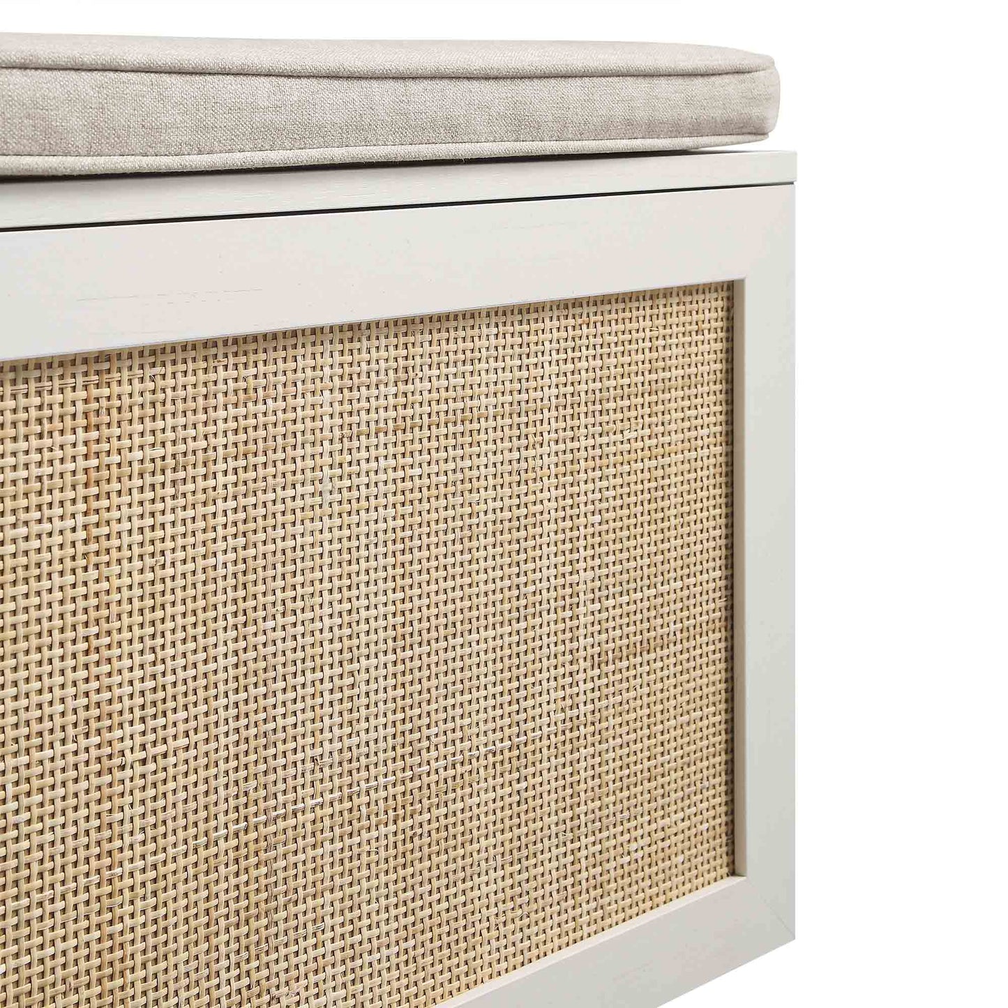 Tabouret de rangement double en rotin tressé Frances avec coussin, blanc