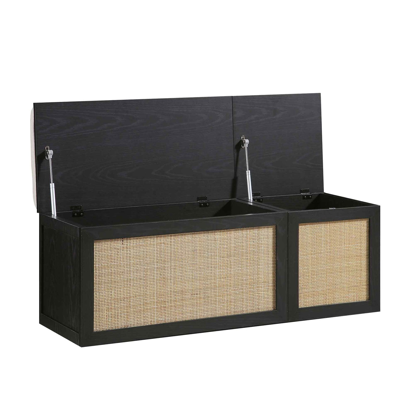 Ensemble de tabourets de rangement triples en rotin tressé Frances avec coussin, noir