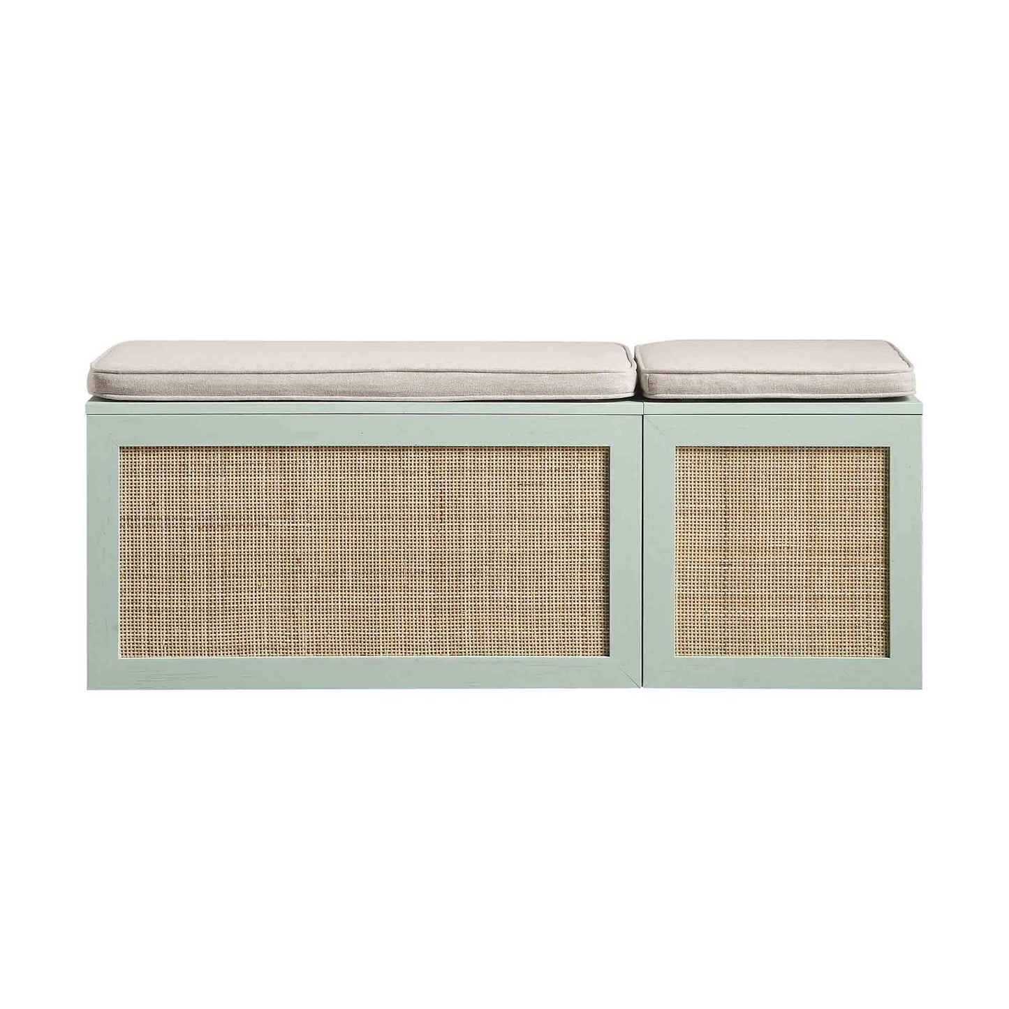 Ensemble de tabourets de rangement triples en rotin tressé Frances avec coussin, menthe