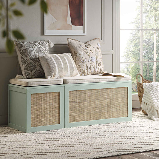 Ensemble de tabourets de rangement triples en rotin tressé Frances avec coussin, menthe