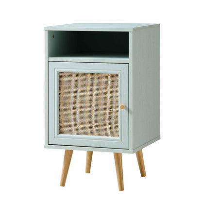 Table de chevet 1 porte en rotin tressé Frances couleur menthe