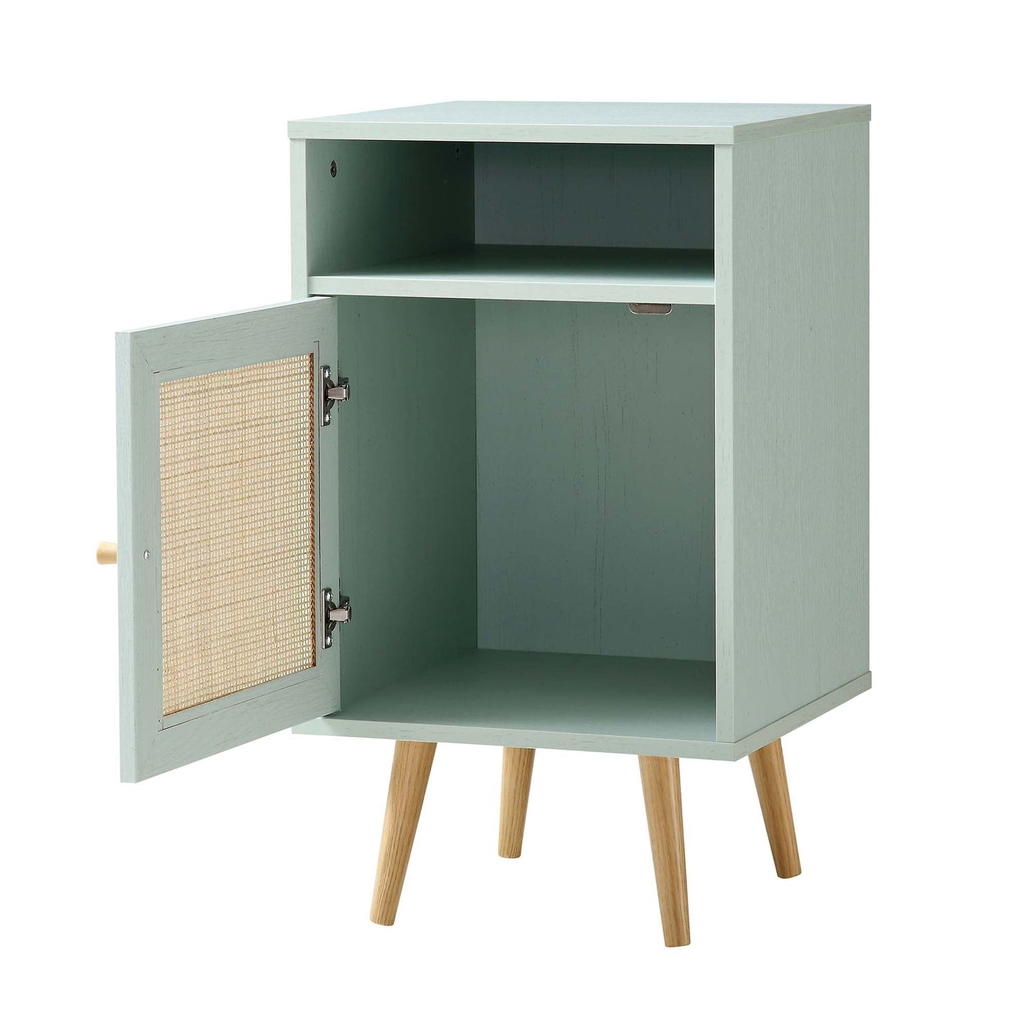 Table de chevet 1 porte en rotin tressé Frances couleur menthe