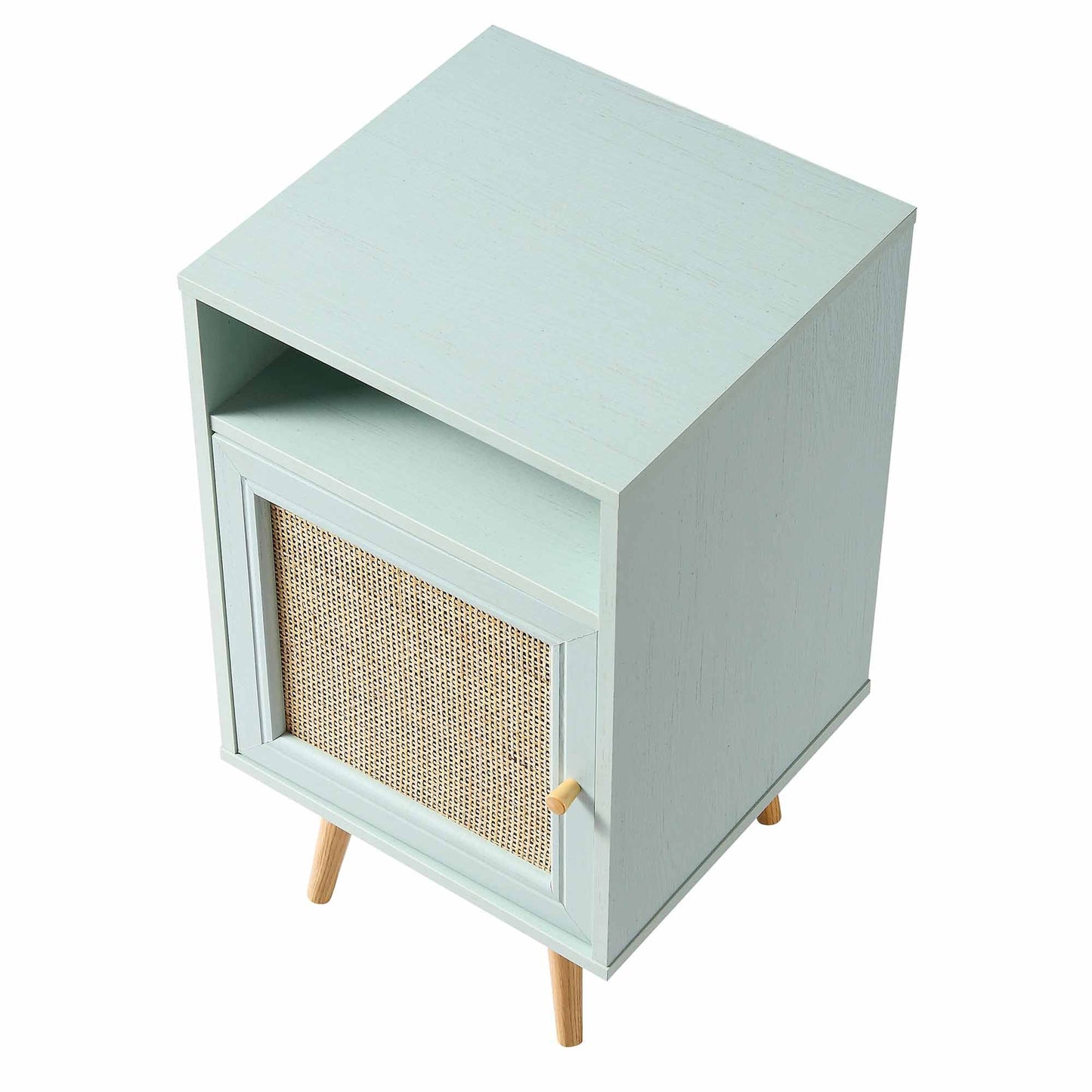 Table de chevet 1 porte en rotin tressé Frances couleur menthe