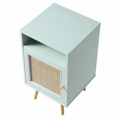 Table de chevet 1 porte en rotin tressé Frances couleur menthe