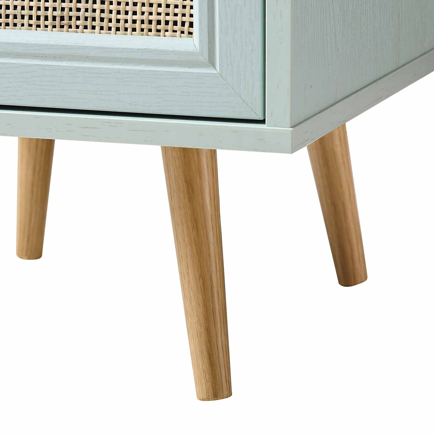 Table de chevet 1 porte en rotin tressé Frances couleur menthe