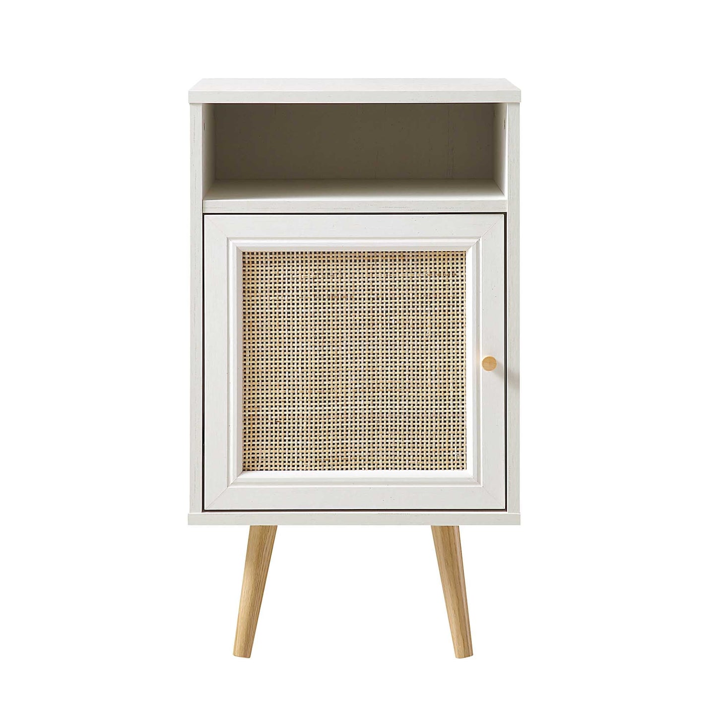 Table de chevet 1 porte en rotin tressé Frances, blanc