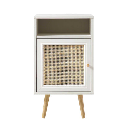 Table de chevet 1 porte en rotin tressé Frances, blanc