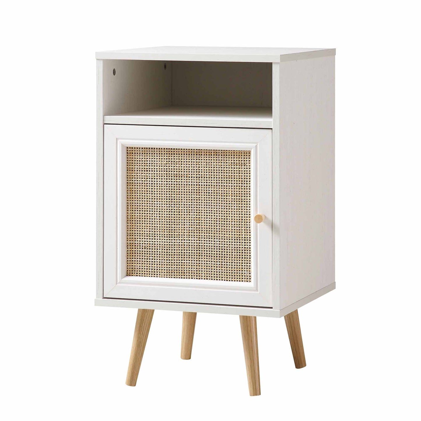 Table de chevet 1 porte en rotin tressé Frances, blanc
