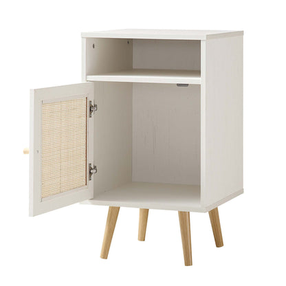 Table de chevet 1 porte en rotin tressé Frances, blanc