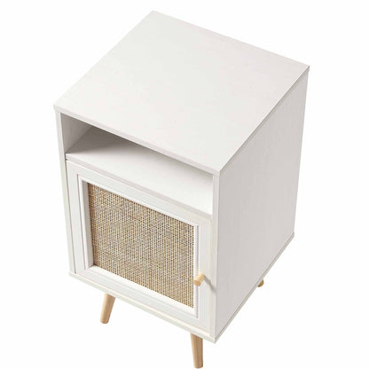 Table de chevet 1 porte en rotin tressé Frances, blanc