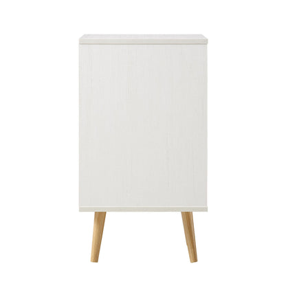 Table de chevet 1 porte en rotin tressé Frances, blanc