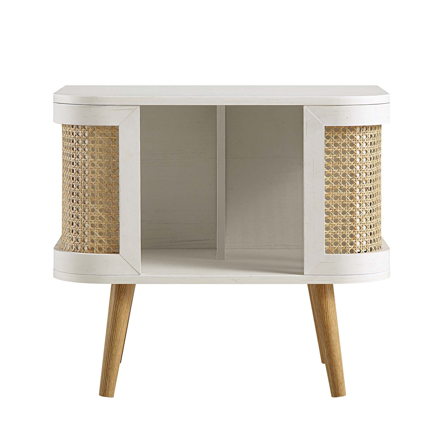 Table de chevet courbée en rotin Izzy, blanche